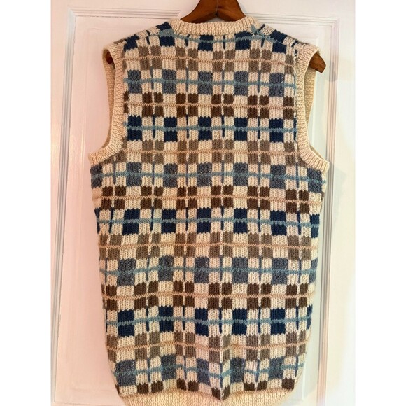 Vintage Cardigan Sweater Vest Women's Small/Medium Wool Hand Knit Blue Cream - Picture 2 of 6